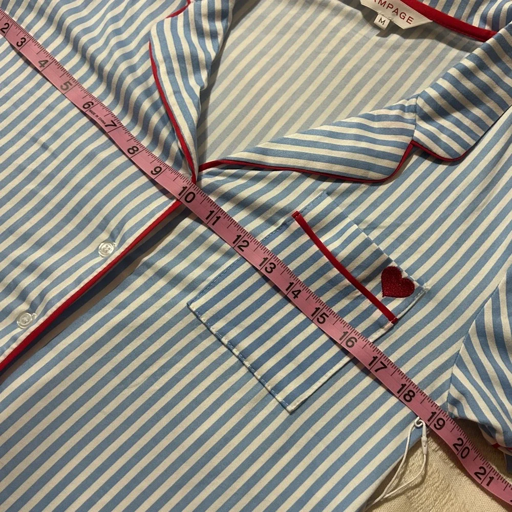New NWT Rampage Blue and White Striped Pajama Set with Red Heart and piping. - Picture 12 of 14